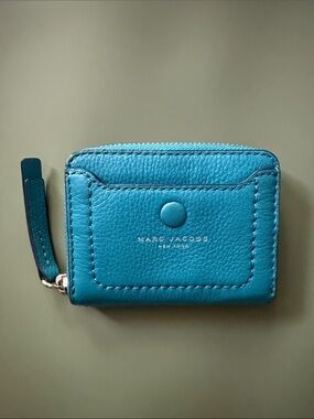 Marc Jacobs Peacock Blue Pebbled Leather Zip Card Case